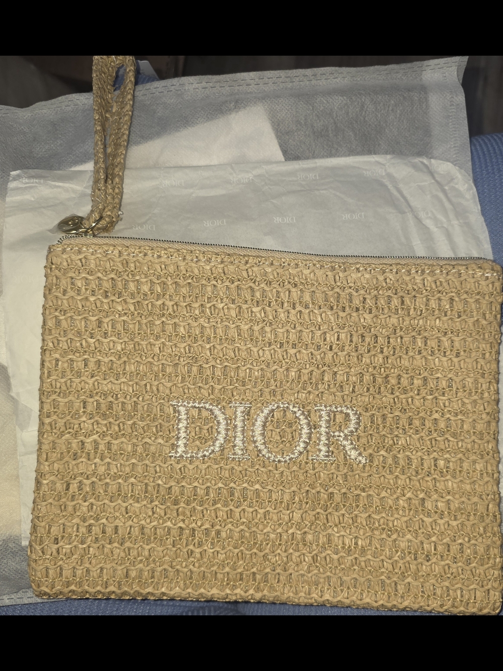 Natural Beige Woven Wristlet Pouch